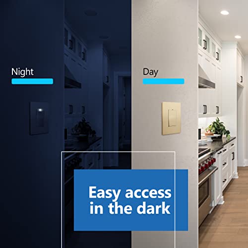 Lider Minimalist Design Matte Finish Lighted Decorator Switch With Screwless Wall Plate, Frameless Paddle Light Switch With Locator Light, Single Pole, Grounding Screw, 15A 125V, Ul Listed, Gold #TOP6