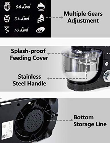 Küchenmaschine, WantJoin 5L Edelstahlschüssel Reduzierte Geräusche Knetmaschine, 6 Geschwindigkeit 1000W Teigmaschine… – Bild 7