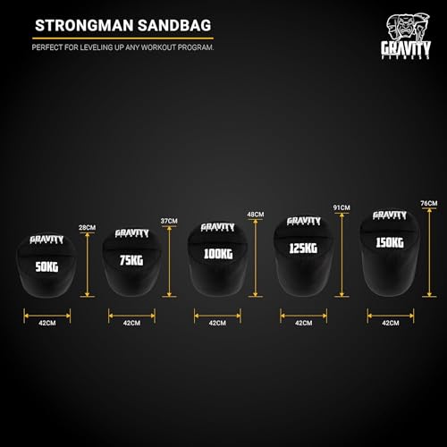 Gravity Fitness Robuste Sandsäcke Gewichtstraining für Strongman, Functional Fitness, CrossFit und Fitness-Wettbewerbe – Sandsäcke für Heim- und Fitnessstudio-Training, erhältlich in 50 kg, 75 kg, 100
