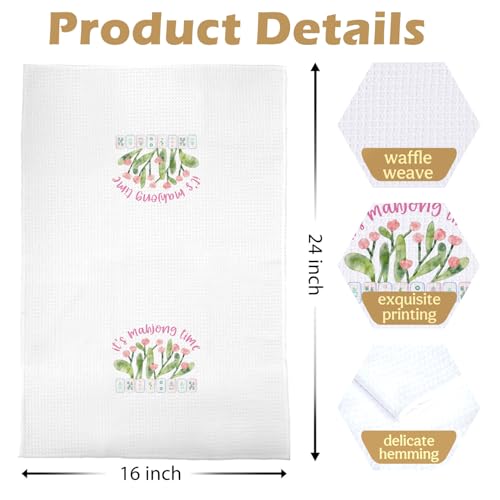 Image of Mahjong Floral Kitchen Towels - Funny Mahjong Floral Gift Decorative Waffle Dish Towels, Hand Towe Gifts for Women, Mah Jong Tea Towe for Kitchen, 16x24 Inch