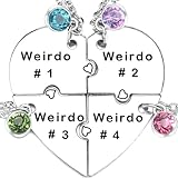 TISDA Heart Bff Necklace for 5, Best Friend Necklaces Set of 6, Weirdo 1 2 3 4 Sister Friendship Jewelry in Stainless Steel (Silvery 4)