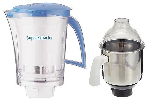 Image of Preethi Super Extractor MGA-510 1.5-Litre Leaf Jar (Blue) & Preethi MGA-513 1.5-L Jar (Steel /Transparent)