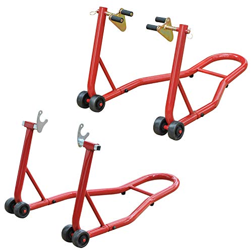 HOMCOM Caballete de Moto Soporte Delantero y Trasero Universal Portátil y Móvil...