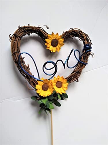 Love Sunflower Rustic Theme Cake Topper for Wedding Reception, Bridal Shower