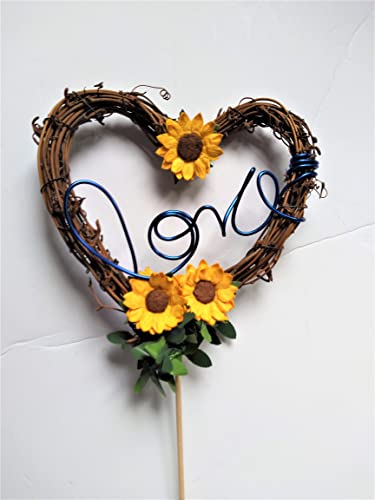 Love Sunflower Rustic Theme Cake Topper For Wedding Reception, Bridal Shower #TOP1