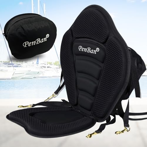 PenBan Universal Deluxe Kayak Seat Cushion with Storage Bag for Kayak,Padded Boat,SUP,Canoe,Fishing Boat,Seats with 4 Adjustable Straps(1 Pack Black)