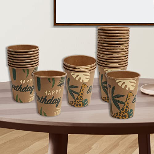 Dylives 50 Count Kraft Disposable Cups, Gold Foiled Animal Safari Cups Forest Woodland Cup Drinking Cups Brown Paper Cup For Party Supplies Decorations Favors, 9 Oz #TOP4
