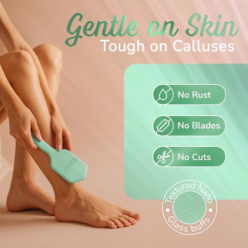 Silicone Foot Callus Remover - Nano Glass Foot File for Dead Skin and Cracked Heels - Callus Remover for Feet & Hard Skin - Ergonomic Foot Scrubber & Exfoliator for Soft, Smooth Feet - Green