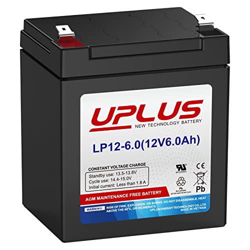 UPLUS LP12-6.0 12V 6AH Rechargeable AGM Battery Compatible for 12V 5Ah Replacement Batteries for Security Alarm System Garage Door Opener Electric Ride-Ons Trailer Breakaway Kit etc.