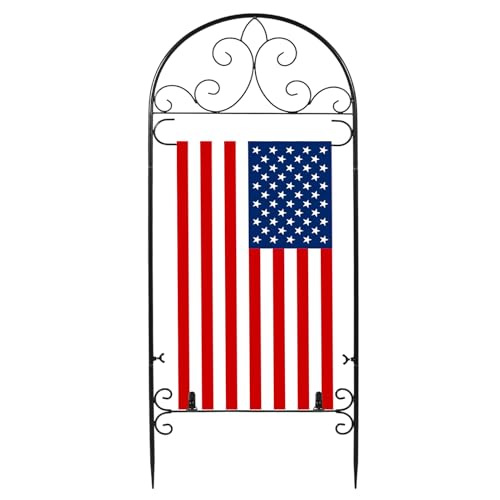Hlimior Metal Garden Flag Holder Stand, Fits Max 14 x 25 Inch, Black, Rectangular, Rustic, 16" x 39.4"