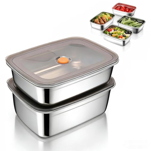 PHMING 2 Piezas Tapers para Comida Hermetico, Acero Inoxidable 304 Recipientes para Alimentos, 1500 ml y 1000 ml Contenedores de Alimentos con Tapa, para Cocina, Picnic, Escuela