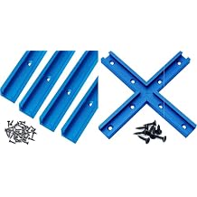 طقم تقاطع T-Track 4PK +T-Track من الألومنيوم مقاس 24 بوصة، 1PK مع براغي خشبية، مقطع مزدوج القطع عالمي مع فتحات تثبيت مثقوبة مسبقًا - نجارة ومشابك - أزرق