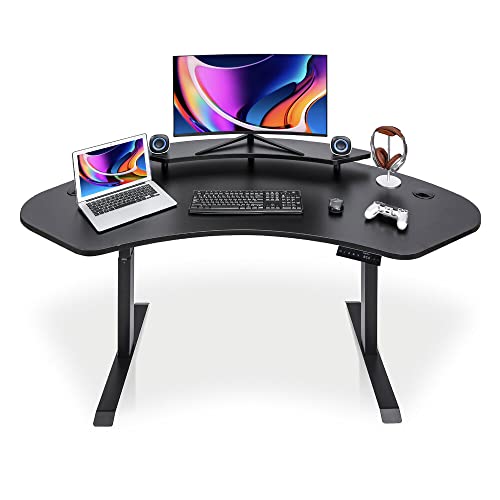 kqueo Bureau Assis Debout Dynamic Curve - Plateau incurvé 160x80 cm, 2 Moteurs, Bureau Reglable Hauteur 66-130cm, système anticollision (Noir) Cover