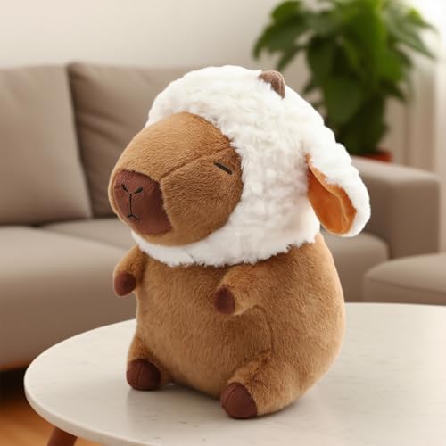 Image of Capybara Plush, Cute Capybara Plush Toy Wear Removable Lamb Hat, Kawaii Soft Capybara Plushie Pillow, 14 inch Capybara Stuffed Animal Hugging Plushy Gifts for Kids Adults (Medium)