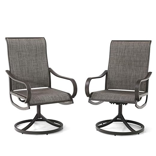 PHI VILLA Patio Swivel Dining Chairs Set of 2, Outdoor Kitchen Garden Porch Chair with Textilene Mesh Fabric, Patio Furniture Gentle Rocker Chair with Back, Brown Metal Frame