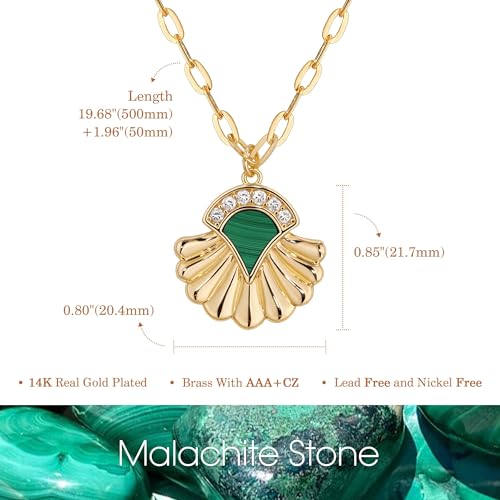 Fettero Necklaces for Women Trendy 14K Gold Plated Charm Necklace Green Malachite Heart Coin Butterfly Cross Clover Pendant Dainty Gold Necklace for Women Jewelry