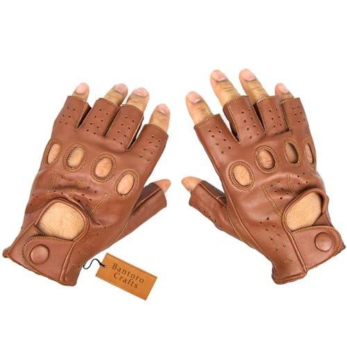 Bantoro Crafts Gants sans Doigts en Cuir de Mouton Marron de qualité supérieure - Confortables, Respirants et compatibles avec Les écrans tactiles (GL001B-XL) – vue 6