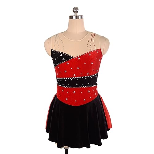 Vestido de Patinação Artística, Elegante Sem Mangas Rhinestone Colorblock Competição de Patinação Ar
