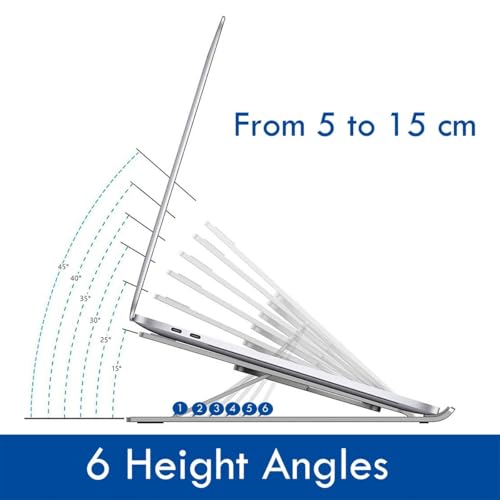 Supporto Pc Portatile - Porta Pc Con Base Pieghevole, Angolazione Regolabile - Pc Stand In Alluminio - Per Notebook E Laptop Con Schermo Da 10-15.6" - 6