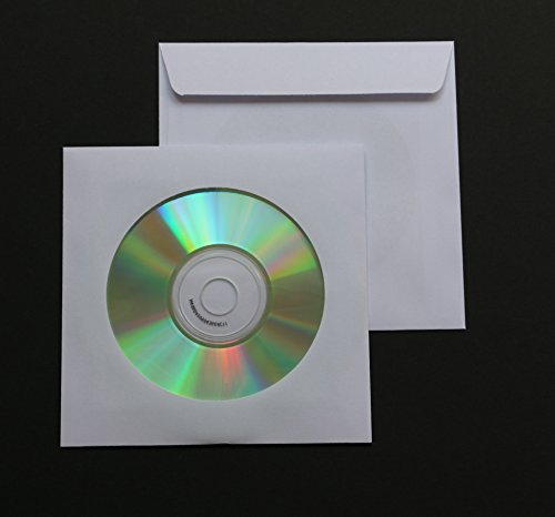 100 St. Deluxe Papier CD/DVD/Blu-ray Hüllen mit Fenster und Klappe 90 gr. Papier 125x125 mm