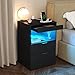 Gadroad Night Stand, LED Nightstand with Charging Station, Wood Bedside Table, End Table Sofa Couch Side Table with Pull-Out Shelf, Black