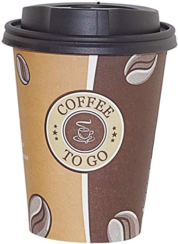 Gastro-Bedarf-Gutheil 100 Top Kaffeebecher Pappe 300ml / 12oz Pappbecher Einwegbecher EINWEG Coffee to go 0 3 L 300ml Becher mit schwarzen Deckel
