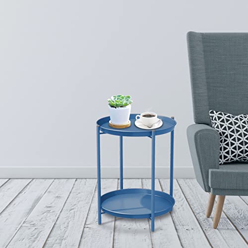 Grand Patio Steel Patio Side Table 2-Tier, Weather Resistant Outdoor Round End Table, Peacock Blue #TOP3