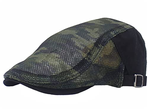 Reyox Unisex Breathable Mesh Summer Cap Adjustable Camo Flat Cap Beret Cabbie Ivy Hat Black Camouflage #TOP4