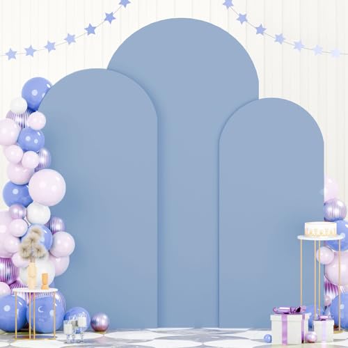 Image of FOTSHARER Dusty Blue Backdrop Arch Cover Set of 3 Arched Backdrop Cover 7.2FT, 6.6FT, 6FT Wedding Arch Stand Covers Chiara Arched Covers Spandex for Wedding Anniversary Birthday Party Balloon Decor