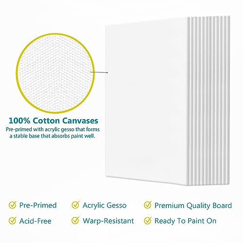 KEFF 12-Pack 8x10 Bulk Canvas Boards for Painting - Art Supplies for Kids & Adults - 100% Cotton Pre-Primed Paint Canvas for Painting Acrylic, Oil, Watercolor & Tempera