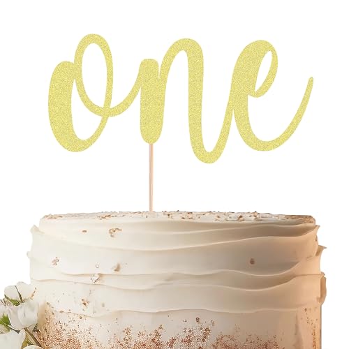 EONNCNT One Cake Topper - Gold Glitter 1st Birthday Cake Decorating Supplies for Boys or Girls, First Birthday Cake Topper for Baby Shower 1st Birthday Party Supplies Photo Booth Props
