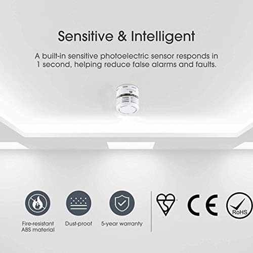 Mydome Helsinki Smoke Alarm | 1-Year Sealed Battery Fire Alarm Smoke Detector with LED Indicator & Silence Button, Conforms to EN14604 Standard, XS01