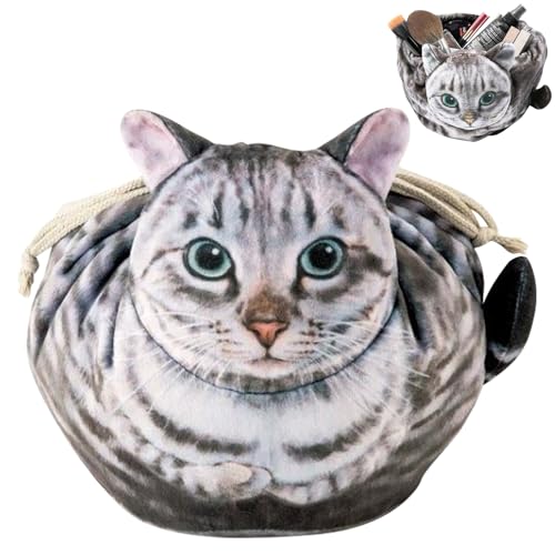 MLPKOI Cat Drawstring Makeup Bag, Travel Make Up Organiser for Cosmetics, Large Capacity Lazy Makeup Toiletry Bags, Flat Lay Make Up Bags, Cat Make-up Bag, for Cosmetics, Make-Up Brushes
