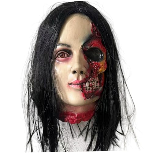 Tête coupée Halloween suspendue réaliste avec cheveux noirs pour décoration
