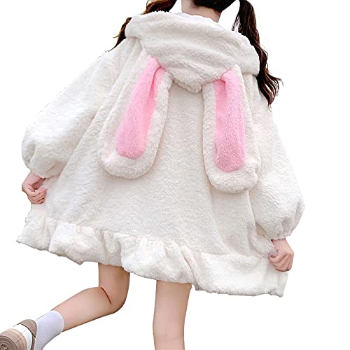 Vensivy Kawaii Bunny Ear Hoodie Women Cute Fuzzy Fluffy Rabbit