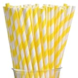 ALINK 100 Yellow Stripes Paper Straws, Biodegradable Disposable Drinking Straws for Christmas, Brithday, New Year, Party Decoration Supplies