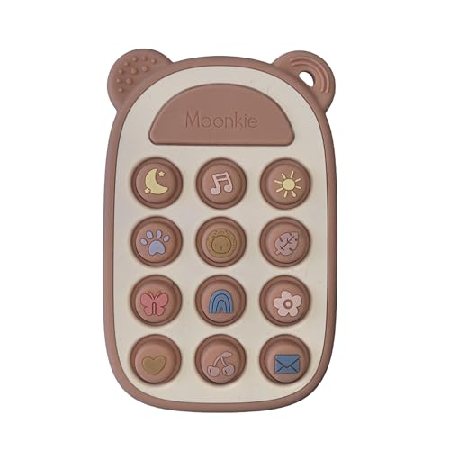 Moonkie Mordedor Bebe, Teléfono de Silicona para Niños, Juguetes Bebe 3 Meses+, con Texturas, Juguete Pop It, Regalos Bebe, Mordedor sin BPA, Juguetes Montessori Bebe (Blush)