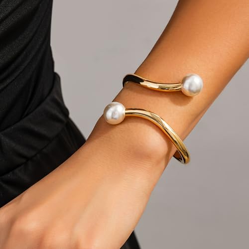 Pearl Bracelets for Women Trendy Gold Chunky Cuff Bracelets for Women Irregular Open Wide Wrist Cuff Bracelet Jewelry Gift 20253