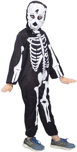 Image of Kaku Fancy Dresses Skeleton Fancy Dress Costume for Kids | Boys & Girls Halloween Party Outfit | Scary Skeleton Jumpsuit Set - 3-4 Year