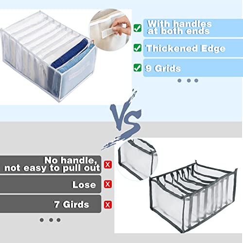 Yotako 2Pcs Wardrobe Clothes Organizer For Jeans, 9 Grids Drawer Organizers For Clothing Nylon Foldable Visible Clothing Organizer Drawer For Baby Clothes, Underwear, Jeans, T-Shirts, Dresses (White) #TOP6