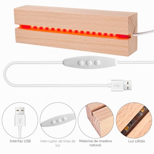 Miniatura 3 de Base Luminosa Led De Madera Base Cuadrada Para Bolas De Cristal, Joyas, Resina Juego De 4