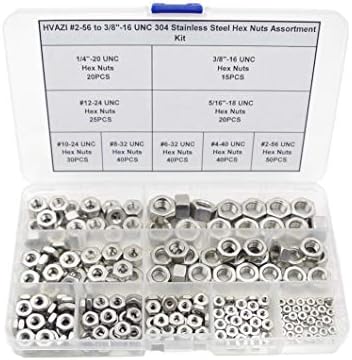 HVAZI #2-56 to 3/8"-16 UNC 304 Stainless Steel Hex Nuts Assortment Kit