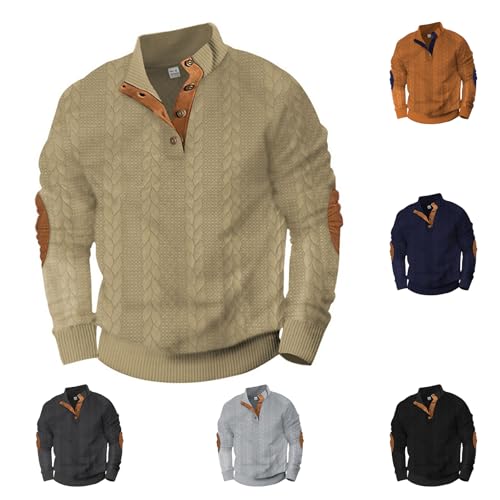 Men's Heavy Jacquard Sweatshirts Long Sleeve Henry Sweater Pullover Button Casual Sweater Warm Coat Autumn Winter4