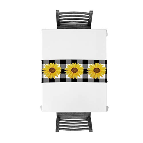 Linen Table Runner For Dining Table,Farm Sunflower Buffalo Plaid Black And White Machine Washable Table Top Covers 72 Inches For Home Kitchen Wedding Party Outdoor Decor #TOP3