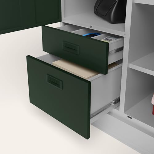Image of Interio by Godrej Slimline Dual 2-Door Steel Almirah with Mirror | Rainforest, 1-Year Warranty, 1 Locker, 2 Drawers