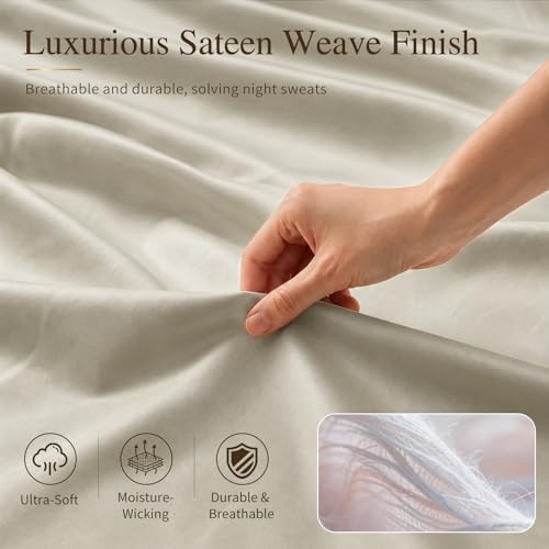 Image of MEISHANG 1000 Thread Count Cotton Sheets Queen Size - 100% Egyptian Cotton, Sateen Weave, Ultra Soft & Breathable Sateen, 16 inch Deep Pockets - 4 Piece (Queen, Khaki)