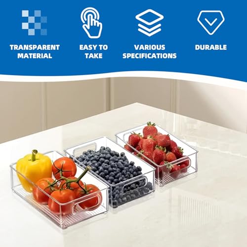 3 Pcs Fridge Storage Organiser, 3 Sizes Reuseable Stackable Storage Boxes Bins Fresh Produce Saver Keepers, Clear Refrigerator Bins With Handles For Kitchen, Pantry, Cabinets, Cosmetics, Drawer - 3