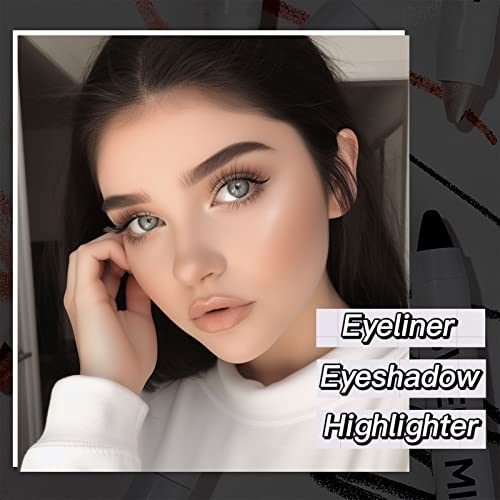 Nobeka 6 Color Eyeshadow & Eyeliner Set, Black White Neutral Brown Shiny Pearl Pink Champagne Eye Liner Eye Shadow Stick, Waterproof Pigmented Blendable Highlighter Makeup Pen Kit #TOP2