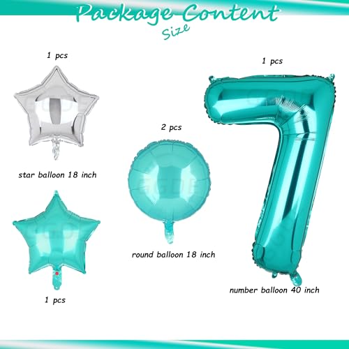 Image of Teal Blue Number 7 Balloons 40 Inch 7th Birthday Mermaid Theme 5 Pcs | Big Helium Mylar Digital Balloon Anniversary Wedding Party Decor Supplies