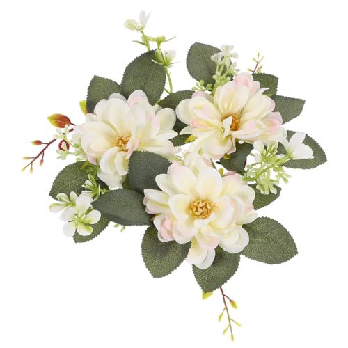 HOLIDYOYO Artificial Dahlia Candle Rings, Floral Wreaths with Leaves Greenery Garland for Pillar Candle Lantern Wedding Centerpiece Party Home Table Decor